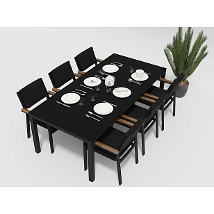 Обеденная зона Gardenini Calma 200 Карбон / Черный со стульями Bella, садовая мебель