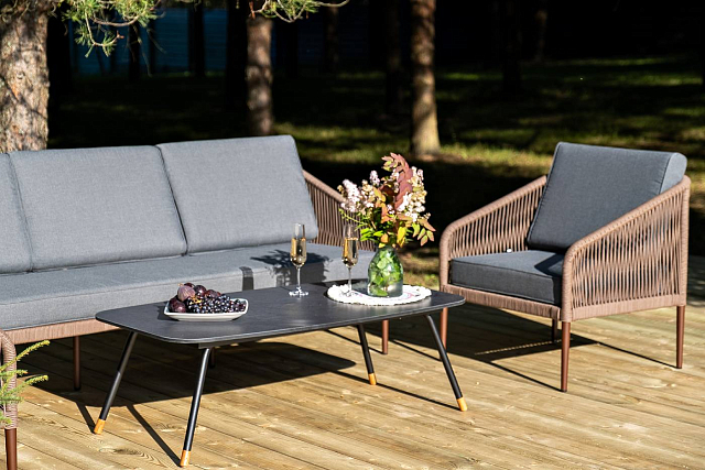 Лаунж-зона 4SIS Канны 5-местная из роупа со столом Верона (серый гранит), каркас коричневый, роуп коричневый 