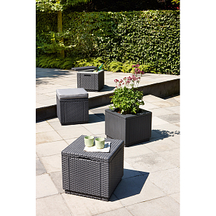 Пуф Keter с подушкой Cube with cushion графит, садовая мебель