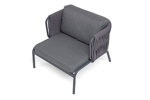 Кресло из роупа 4SIS Ронда, каркас темно-серый (RAL7024) муар, роуп серый 40 мм tex, ткань темно-серая 027, садовая мебель