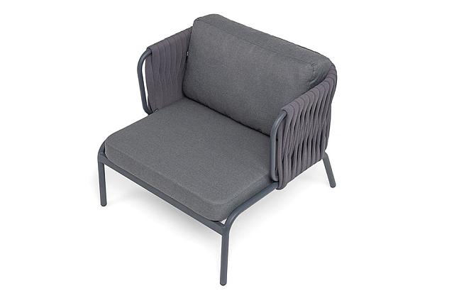 Кресло из роупа 4SIS Ронда, каркас темно-серый (RAL7024) муар, роуп серый 40 мм tex, ткань темно-серая 027 