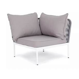 Модуль угловой 4SIS Канны, каркас белый шагрень, роуп светло-серый, ткань светло-серая, садовая мебель