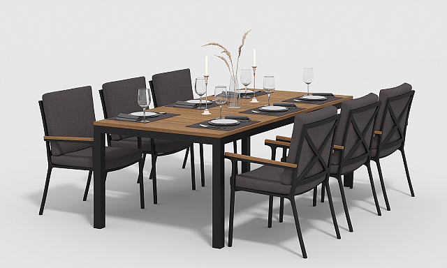 Обеденная зона Gardenini Bella 220 Карбон / Антрацит со стульями Calma S 