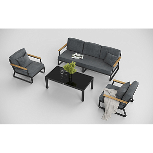 Лаунж зона Gardenini Premium Voglie Long Карбон / Темно-серый для дачи Лаунж зона Gardenini Premium Voglie Long Карбон / Темно-серый, садовая мебель