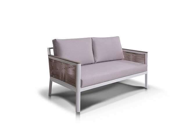 Диван 4SIS Сан Ремо двухместный, каркас белый, роуп бежевый, ткань бежевая 