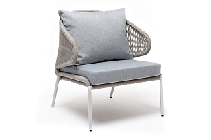 Кресло 4SIS Милан, каркас светло-серый муар, роуп серый меланж, ткань светло-серая для дачи Кресло 4SIS Милан, каркас светло-серый муар, роуп серый меланж, ткань светло-серая, садовая мебель