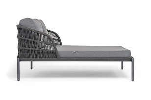 Пежак плетеный 4SIS из роупа Позитано, каркас алюминий темно-серый (RAL7024) муар, роуп темно-серый круглый, ткань темно-серая 027, садовая мебель