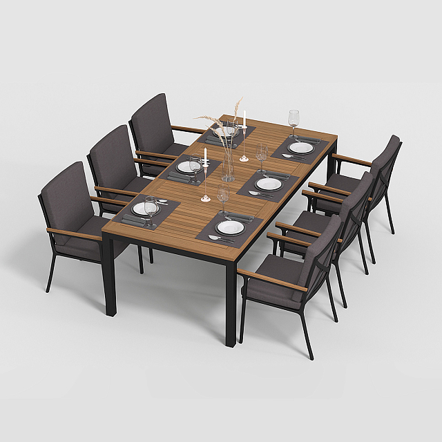 Обеденная зона Gardenini Bella 220 Карбон / Антрацит со стульями Calma S 