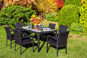 Обеденная группа Joygarden Milano черный на 6 персон с подлокотниками для дачи Обеденная группа Joygarden Milano черный на 6 персон с подлокотниками, садовая мебель