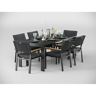 Обеденная зона Gardenini Malia 180 Карбон / Антрацит со стульями Premium Bella для дачи Обеденная зона Gardenini Malia 180 Карбон / Антрацит со стульями Premium Bella, садовая мебель