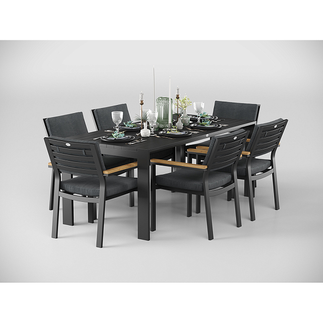Обеденная зона Gardenini Malia 180 Карбон / Антрацит со стульями Premium Bella 