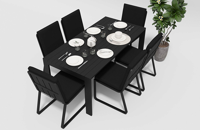 Обеденная зона Gardenini Malia 180 Карбон / Черный со стульями Voglie 