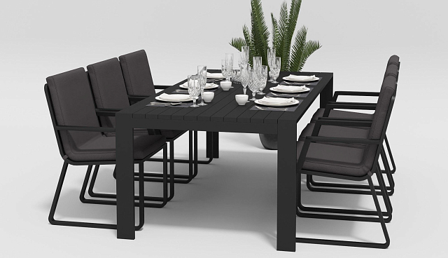 Обеденная зона Gardenini Malia 180 Карбон / Антрацит со стульями Voglie Armrest 