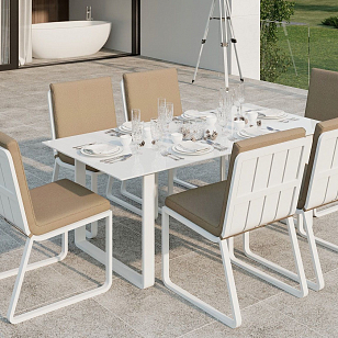 Обеденная зона Gardenini Voglie 180 Белый / Бежевый со стульями Voglie, садовая мебель