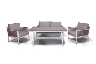 Диван 4SIS Сан Ремо двухместный, каркас белый, роуп бежевый, ткань бежевая