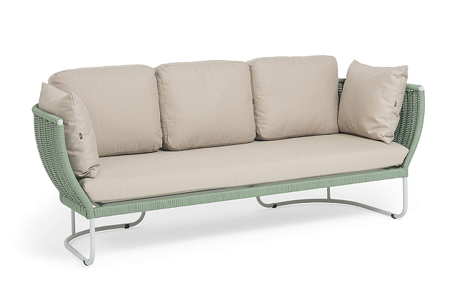 Диван 4SIS Фиджи 3-местный, каркас светло-серый муар, роуп зеленый, ткань Mossle бежевая 