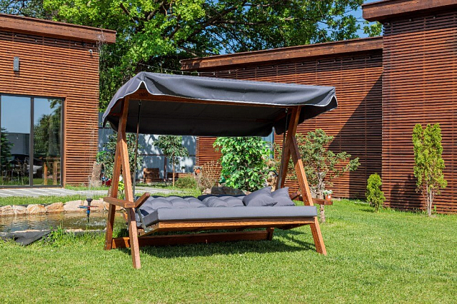 Качели трёхместные Lite Lyon с серыми подушками 