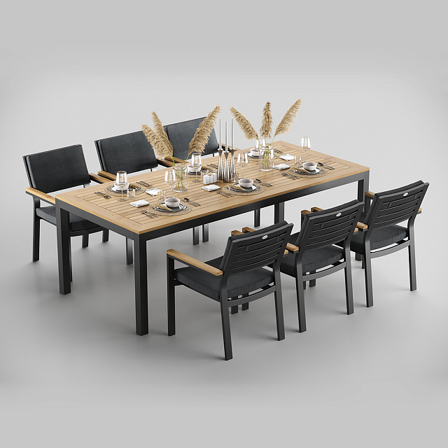 Обеденная зона Gardenini Premium Bella 220 Карбон / Темно-серый со стульями Bella 