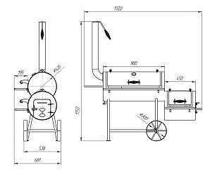 Дровяной гриль-коптильня Hunter Smoker, Double для приготовления пищи Дровяной гриль-коптильня Hunter Smoker, Double для сада