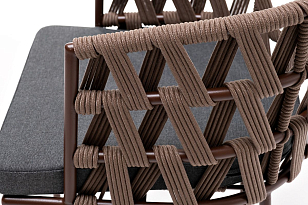 Стул 4SIS Диего из роупа, каркас коричневый (RAL8016) муар, роуп коричневый, ткань серая, садовая мебель