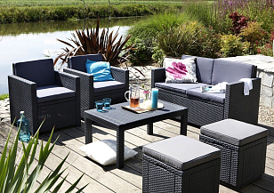 Пуф Keter Cube коричневый для дачи Пуф Keter Cube коричневый, садовая мебель