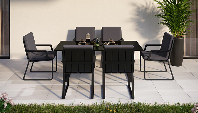 Обеденная зона Gardenini Voglie 180 Карбон / Антрацит со стульями Voglie Armrest 