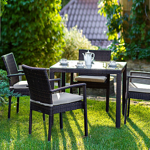 Обеденная группа Joygarden Milano темно-коричневый на 4 персоны с подлокотниками для дачи Обеденная группа Joygarden Milano темно-коричневый на 4 персоны с подлокотниками, садовая мебель