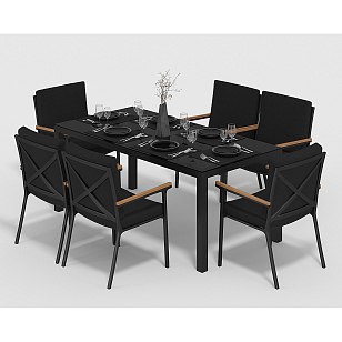 Обеденная зона Gardenini Calma 180 Карбон / Черный со стульями Calma S, садовая мебель