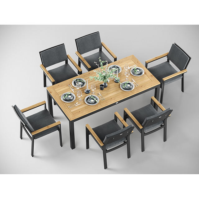 Обеденная зона Gardenini Premium Bella 180 Карбон / Темно-серый со стульями Bella 