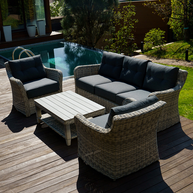 Лаунж зона Lite Venezia (3-местный диван, кофейный столик, 2 кресла) Цвет: серый 