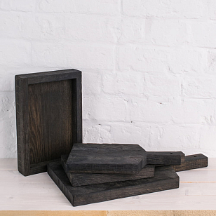 Набор "Снег" разделочные доски + ящик с низкими бортами Цвет: тёмный, товары для загородного дома