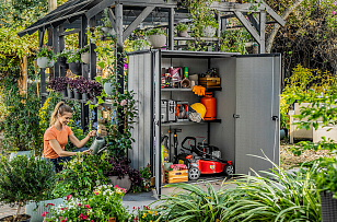 Высокий шкаф Keter Duotech High Store 1400 л + 2 полки для дачи Высокий шкаф Keter Duotech High Store 1400 л + 2 полки, садовая мебель