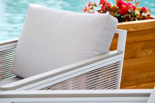 Кресло 4SIS Сан Ремо, каркас, каркас белый, роуп бежевый, ткань бежевая 