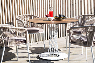 Стул 4SIS Марсель, каркас белый муар, роуп бежевый, ткань бежевая 052, садовая мебель