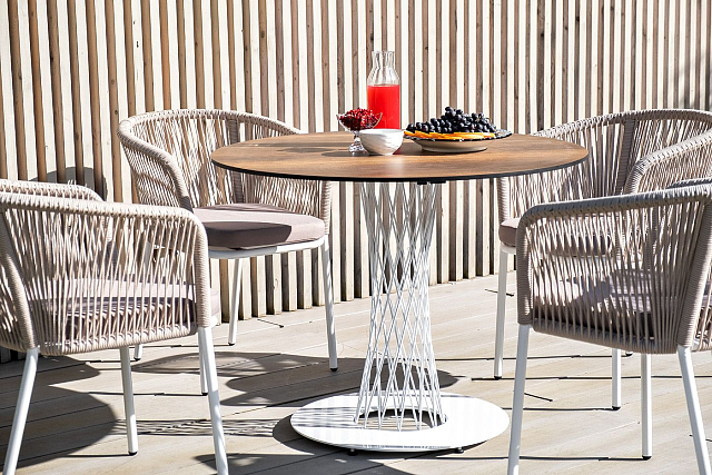 Стул 4SIS Марсель, каркас белый муар, роуп бежевый, ткань бежевая 052 