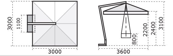 Зонт профессиональный Scolaro Pompei Braccio 300 х 300 