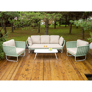 Лаунж-зона 4SIS Фиджи 5-местная, каркас светло-серый, роуп зеленый для дачи Лаунж-зона 4SIS Фиджи 5-местная, каркас светло-серый, роуп зеленый, садовая мебель