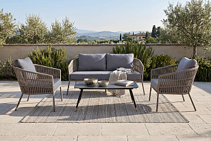 Лаунж зона 4SIS Копенгаген 5-местная, цвет светло-серый, каркас под дерево, садовая мебель