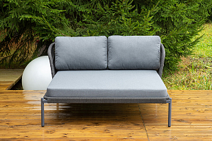 Пежак плетеный 4SIS из роупа Позитано, каркас алюминий темно-серый (RAL7024) муар, роуп темно-серый круглый, ткань темно-серая 027, садовая мебель