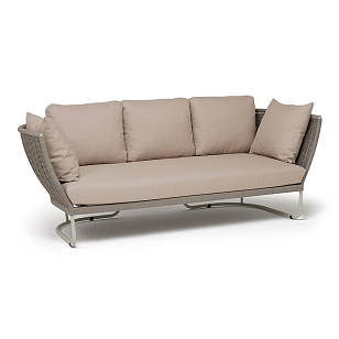 Диван 4SIS Фиджи 3-местный, каркас светло-серый муар, роуп серый меланж, ткань Mossle бежевая, садовая мебель