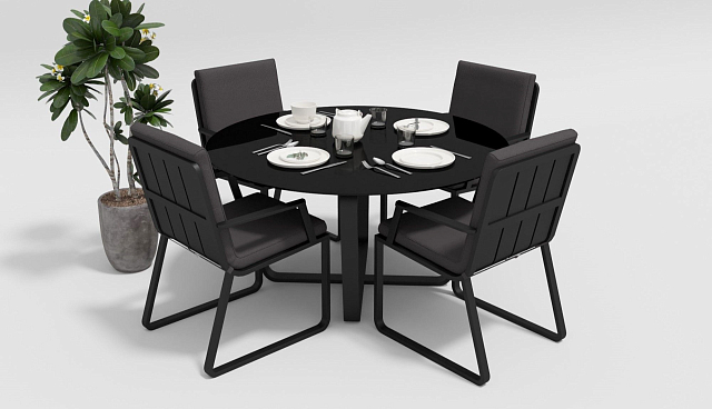 Обеденная зона Gardenini Primavera Карбон / Антрацит со стульями Voglie Armrest 