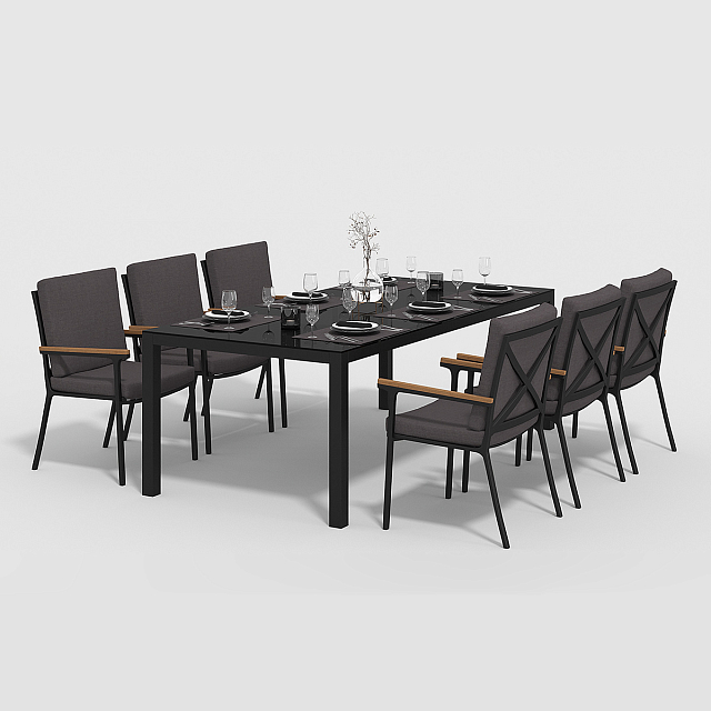 Обеденная зона Gardenini Calma 220 Карбон / Антрацит со стульями Calma S 