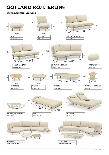 Комплект (пуф и столик) Brafritid Gotland бежевый, алюминий 