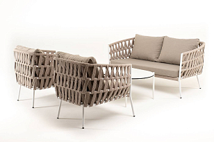 Лаунж-зона 4SIS Диего 4-местная, каркас алюминиевый белый, роуп бежевый, садовая мебель
