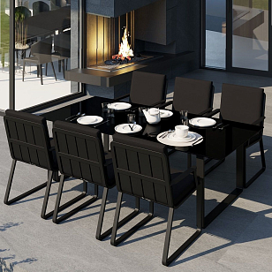 Обеденная зона Gardenini Voglie 220 Карбон / Черный со стульями Voglie Armrest, садовая мебель