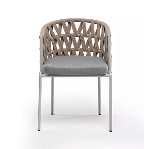 Стул 4SIS Диего, каркас светло-серый муар, роуп бежевый, ткань светло-серая, садовая мебель