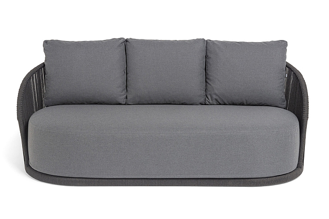 Диван 4SIS Монтелла 3-местный из роупа, каркас алюминий темно-серый (RAL7024) муар, роуп темно-серый круглый, ткань темно-серая 027 