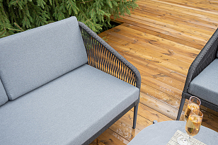 Лаунж-зона 4SIS Канны 4-местная со столиком Диего, цвет "серый гранит", роуп темно-серый, ткань темно-серая, садовая мебель