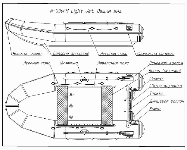 Лодка ПВХ Фрегат 390 FM Light Jet/L/S серая