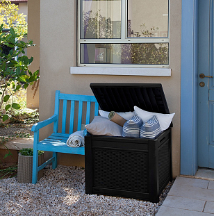 Стол-сундук Keter Cube Rattan 208 л графит для дачи Стол-сундук Keter Cube Rattan 208 л графит, садовая мебель